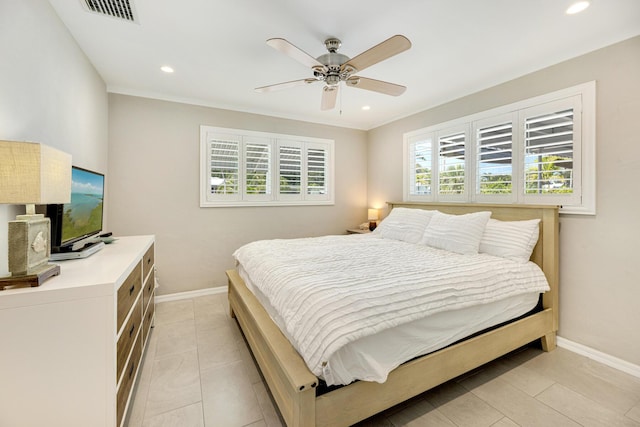 240 S Coconut Palm Blvd, Tavernier, FL 33070 - bedroom featuring recessed lighting, light tile patterned flooring, and ceiling fan