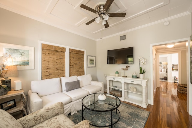 718 Chapman Ln, Key West, FL 33040 - living room featuring ceiling fan, hardwood / wood-style floors, and crown molding