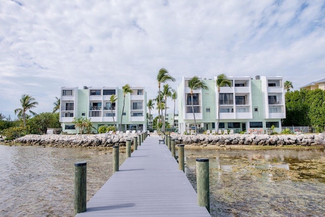 view of dock with a water view