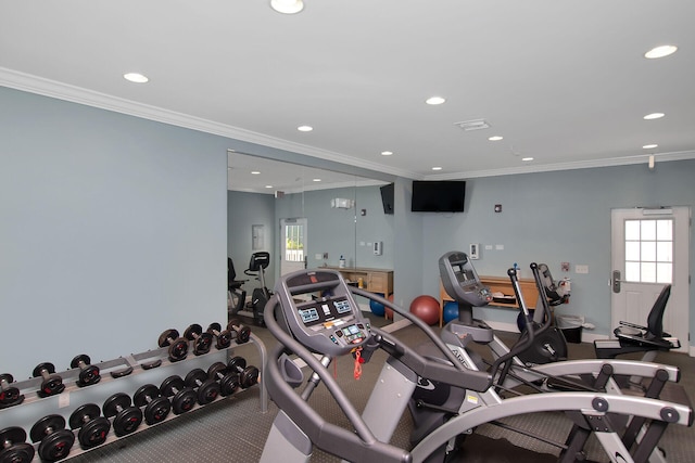 2600 Overseas Hwy Unit 25, Marathon, FL 33050 - exercise room with plenty of natural light, recessed lighting, and crown molding