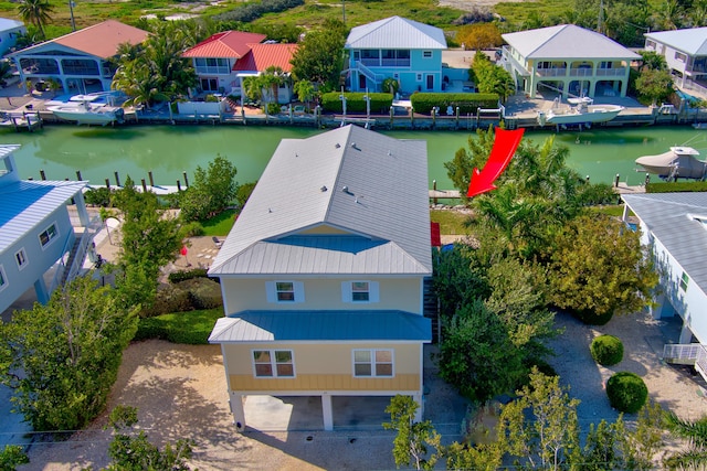 aerial view with a water view