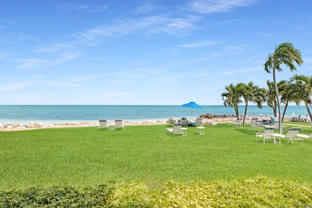 view of water feature with a beach view