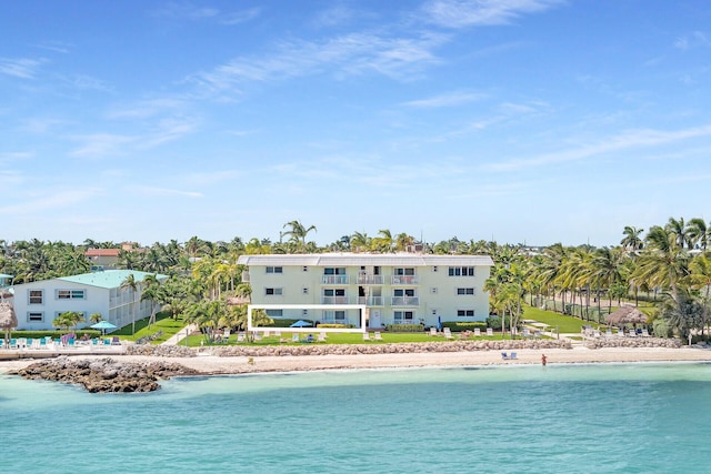 exterior space featuring a beach view