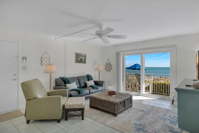 1101 W Ocean Dr Unit 1, Key Colony, FL 33051 - tiled living room with ceiling fan and a water view