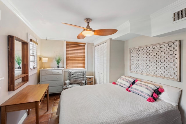 1116 Eaton St, Key West, FL 33040 - bedroom featuring ornamental molding, a closet, and a ceiling fan