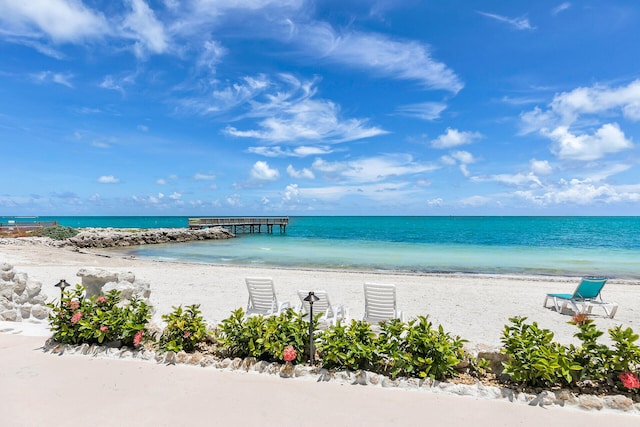 property view of water featuring a view of the beach