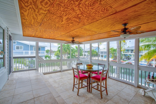 sunroom / solarium with wood ceiling and a healthy amount of sunlight