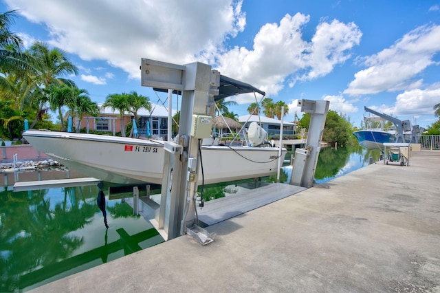 view of dock with a water view