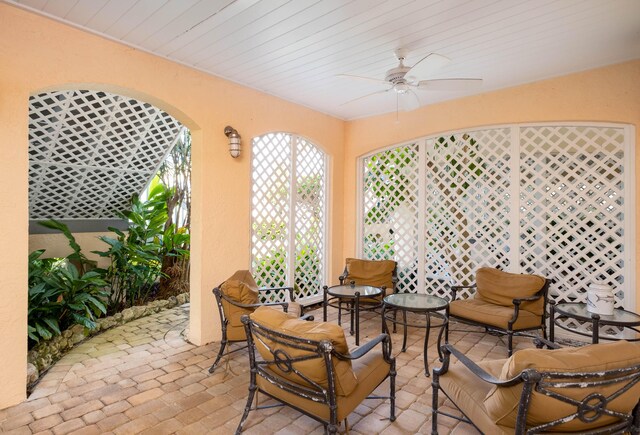 view of patio / terrace featuring an outdoor hangout area and ceiling fan