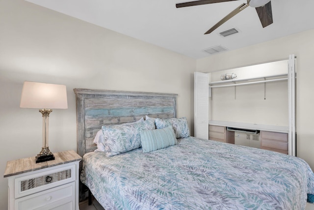 bedroom featuring a closet and ceiling fan