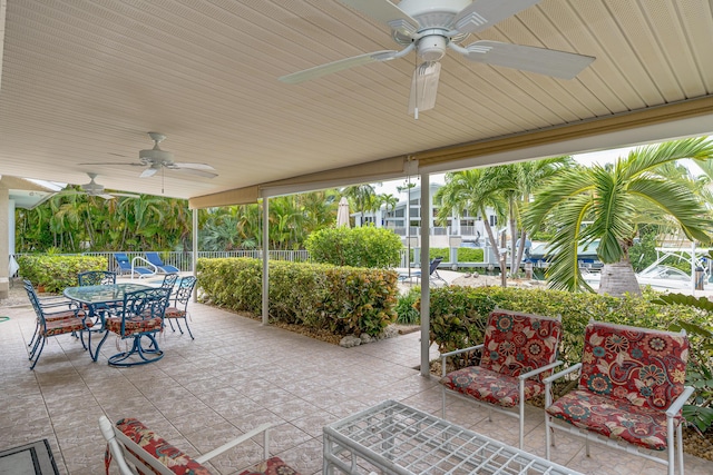 view of patio featuring ceiling fan