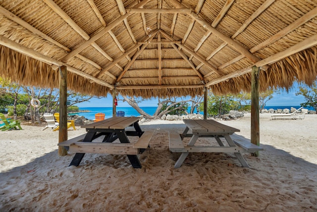122 S Bay Harbor Dr, Key Largo, FL 33037 - view of patio / terrace featuring view of water and beach and a gazebo