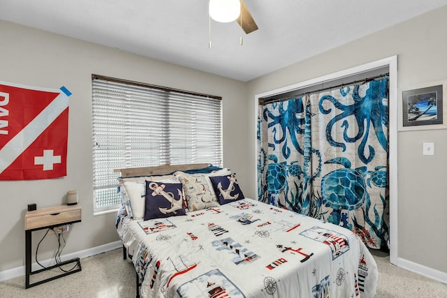 bedroom featuring ceiling fan