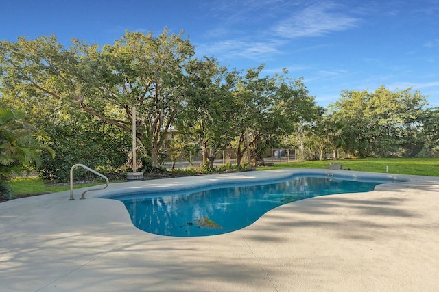 view of swimming pool featuring a patio area