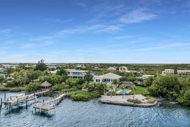 aerial view featuring a water view