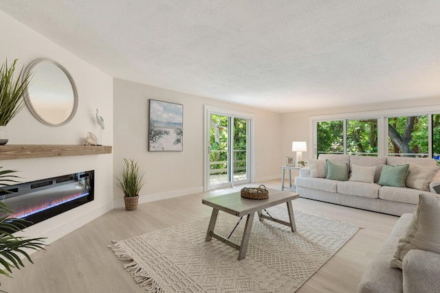 82260 Overseas Hwy, Islamorada, FL 33036 - living area featuring light wood finished floors and a glass covered fireplace