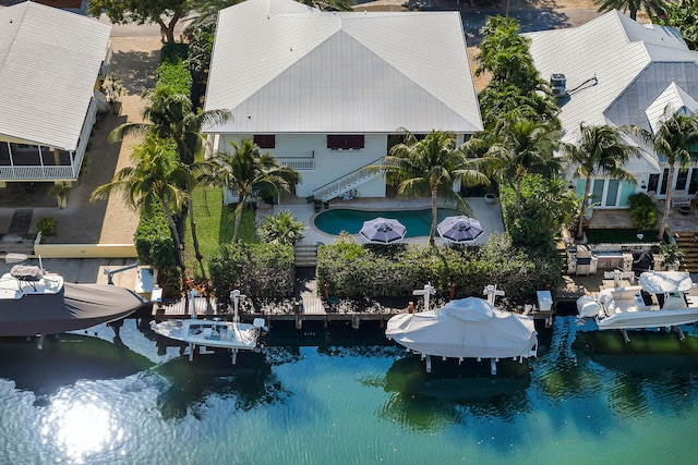 bird's eye view featuring a water view