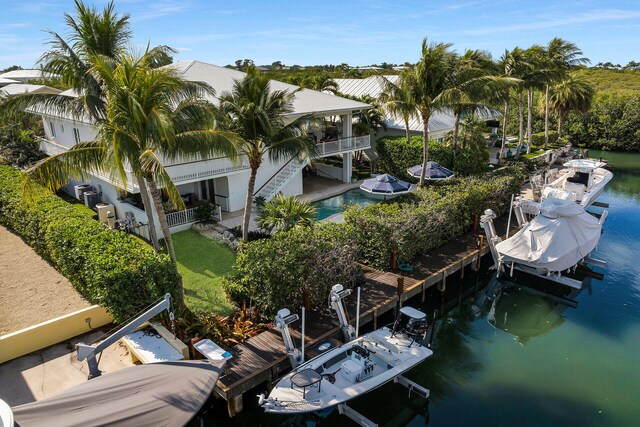 drone / aerial view featuring a water view