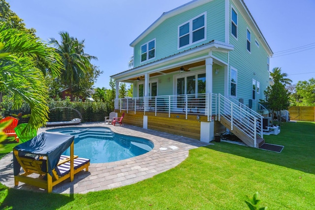 1730 United St, Key West, FL 33040 - back of property with a fenced in pool, a yard, and ceiling fan