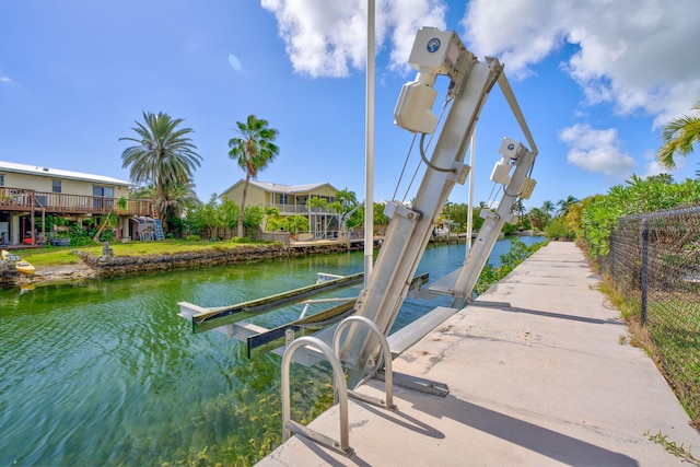 view of dock with a water view