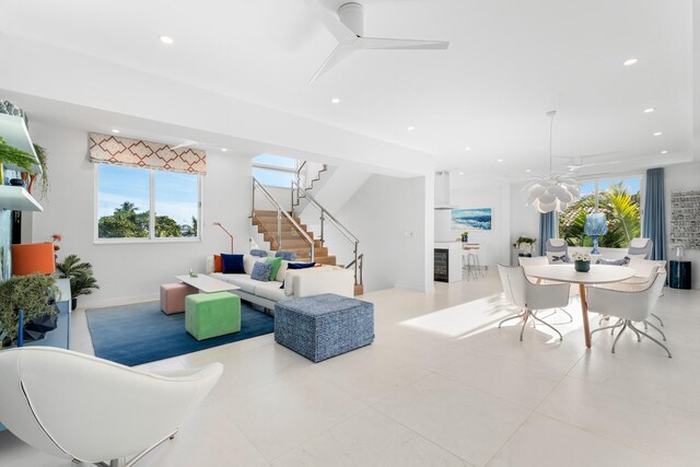 living room with ceiling fan