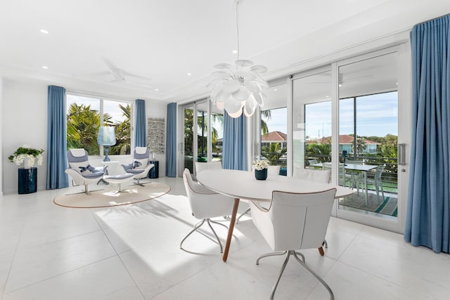 tiled dining space featuring plenty of natural light