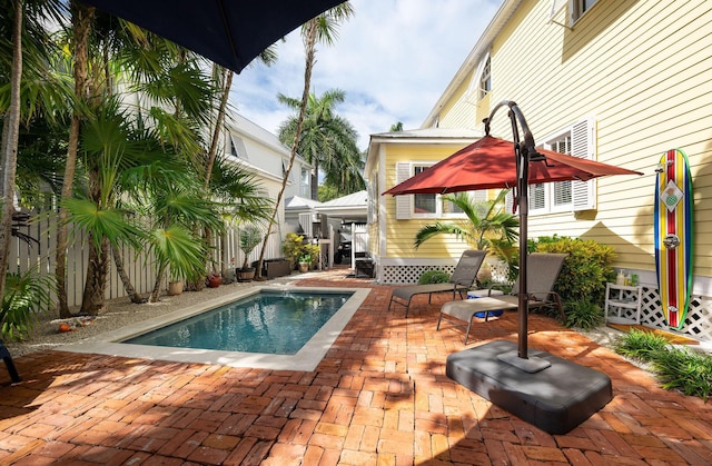 view of swimming pool with a patio area