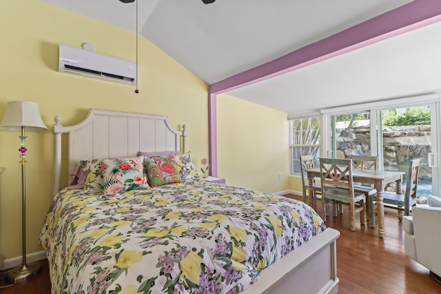 215 Whitehead St, Key West, FL 33040 - bedroom featuring a wall mounted AC, wood finished floors, and lofted ceiling