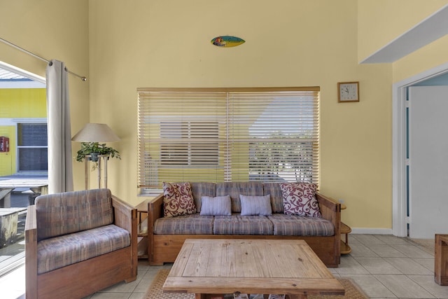 living room featuring light tile patterned floors