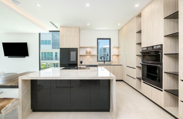 94825 Overseas Hwy Unit 174, Key Largo, FL 33037 - kitchen featuring modern cabinets, open shelves, light brown cabinets, and recessed lighting