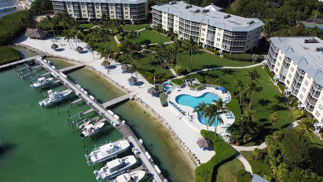 aerial view with a water view