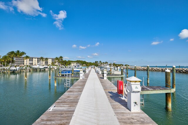 view of dock with a water view