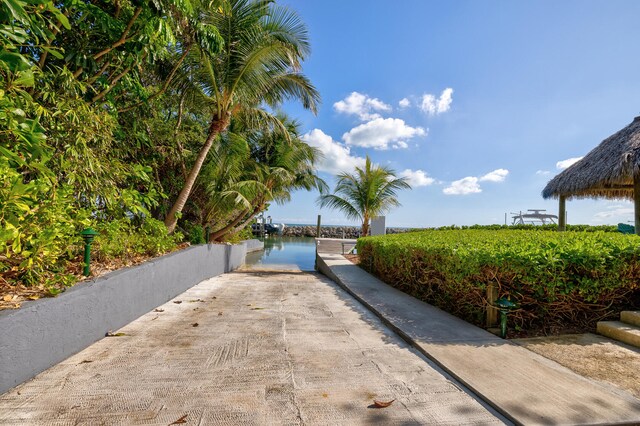 view of patio / terrace featuring a water view