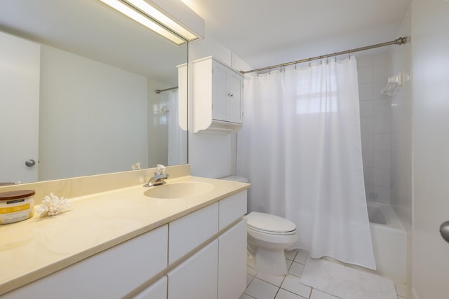 full bathroom with tile patterned flooring, vanity, shower / bath combination with curtain, and toilet