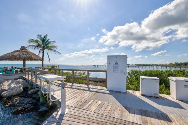 view of community with a gazebo and a water view