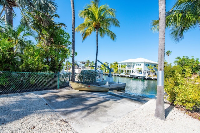 dock area featuring a water view