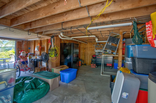 basement with a garage