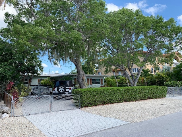 view of front of house featuring a carport, a gate, fence, and driveway