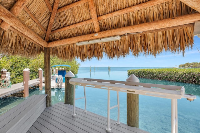 dock area featuring a water view