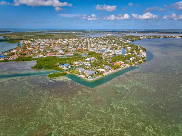 aerial view featuring a water view and a view of the beach