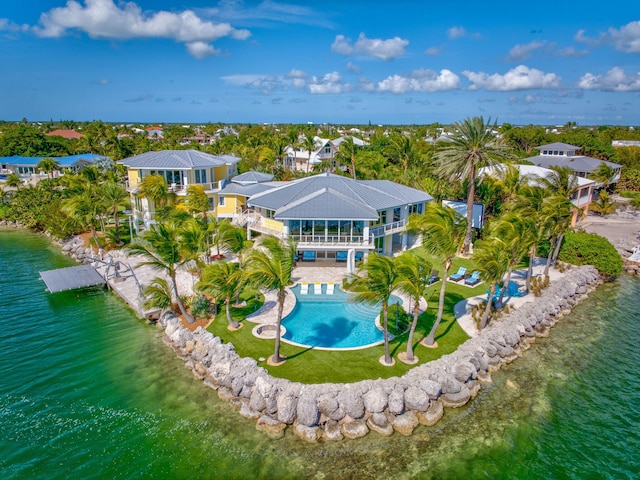 bird's eye view featuring a water view