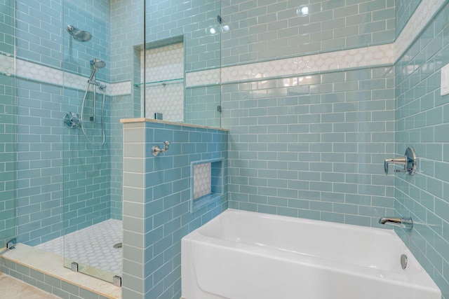 bathroom with separate shower and tub