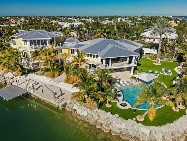 aerial view with a water view