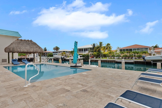 389 N Anglers Dr Unit 105, Marathon, FL 33050 - outdoor pool featuring a water view, a patio, and a gazebo