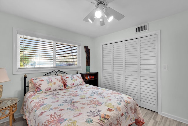 389 N Anglers Dr Unit 105, Marathon, FL 33050 - bedroom featuring a closet, wood finished floors, and ceiling fan