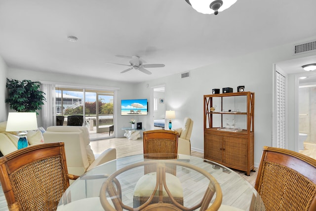 389 N Anglers Dr Unit 105, Marathon, FL 33050 - dining space featuring ceiling fan and light wood-type flooring
