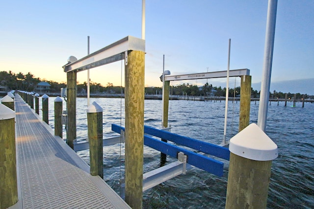 dock area featuring a water view