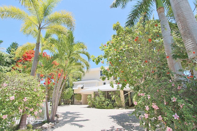 88547 Old Hwy, Tavernier, FL 33070 - view of front facade with a carport, dirt driveway, and stucco siding