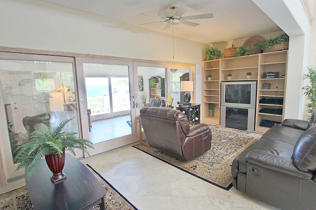 living room with ceiling fan