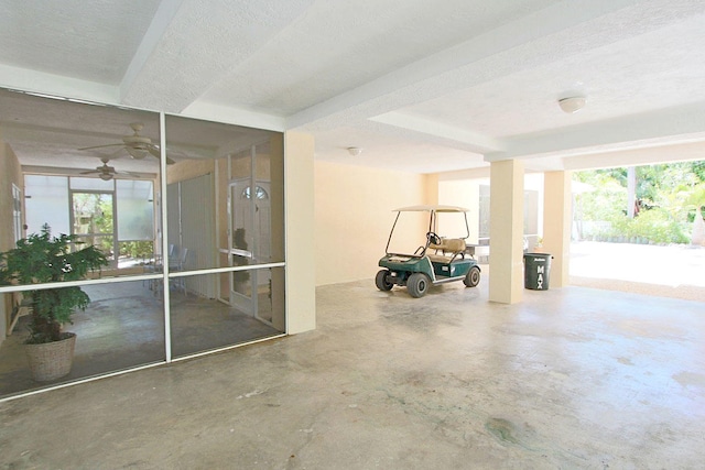 garage featuring ceiling fan